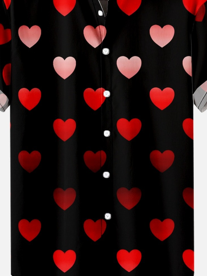 Valentine's Day Heart Print Short Sleeve Casual Shirts & Tops