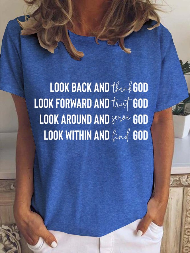 Look Back And Thank God Letter Casual Short Sleeve T-shirt