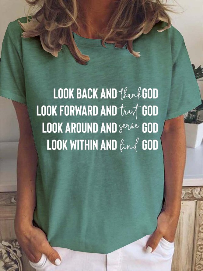 Look Back And Thank God Letter Casual Short Sleeve T-shirt