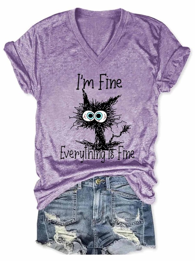 I Am Fine Everything Is Fine Slogan Tshirt Print Tee Casual T-shirt