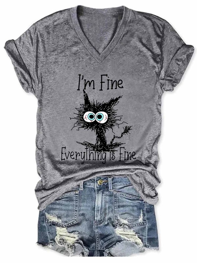 I Am Fine Everything Is Fine Slogan Tshirt Print Tee Casual Top