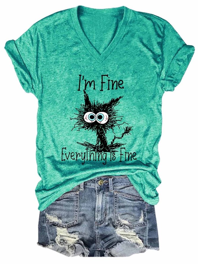 I Am Fine Everything Is Fine Slogan Tshirt Print Tee Casual Top