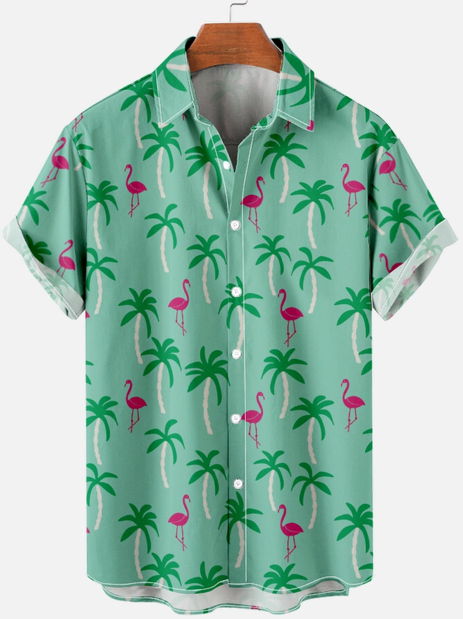 Palm Tree Flamingo Men's Short Sleeve Shirt | lilicloth