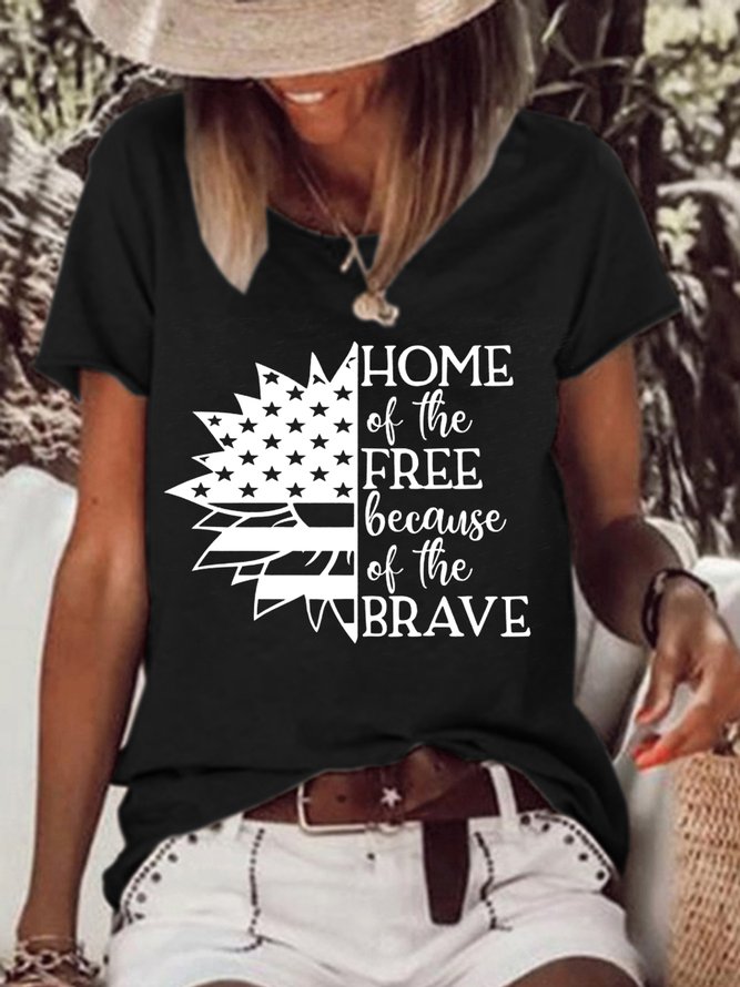 America Flag Home of the Free Because of the Brave Casual Short Sleeve T-Shirt