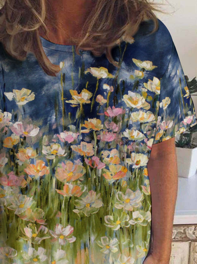 Casual Gradient Floral Print Crew Neck T-Shirt