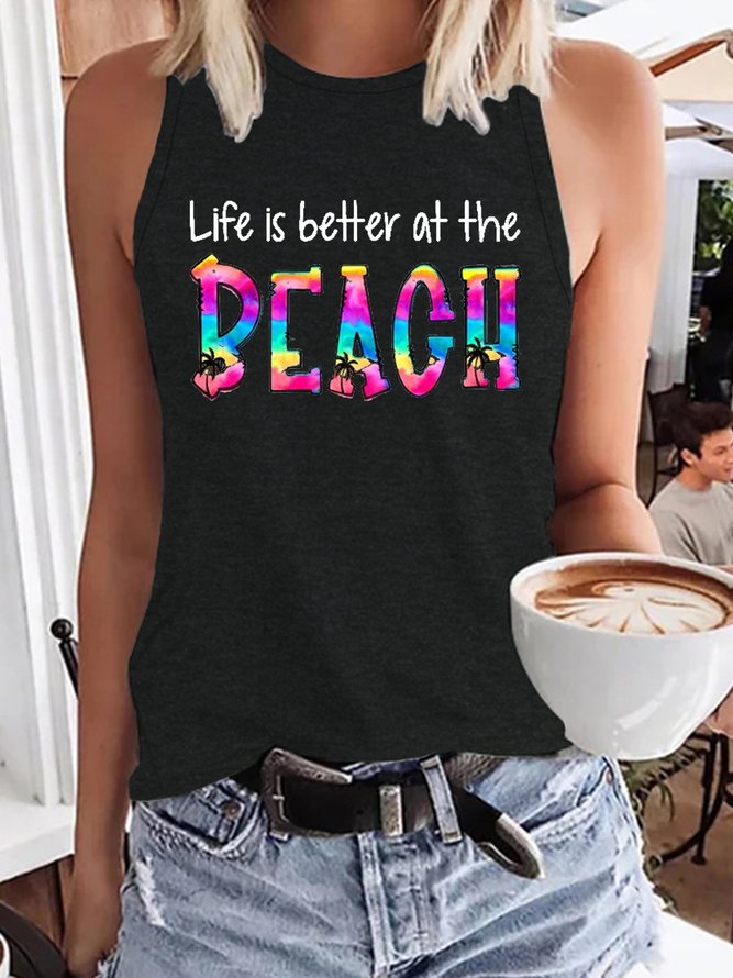 Life Is Better At The Beach Casual Letter Knit Tank