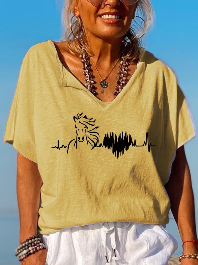Casual Simple Horse Heart Print Lapel T-Shirt