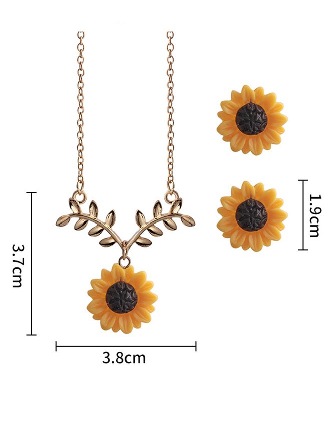 Alloy Sunflower Earrings Necklace Set