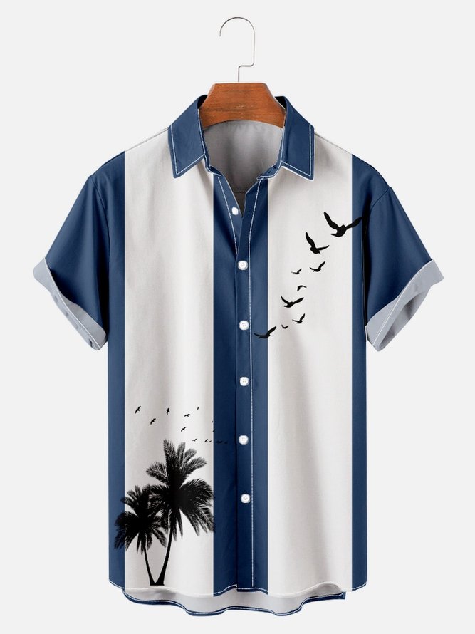 Mens coconut tree migratory birds Camp Short Sleeve Shirt