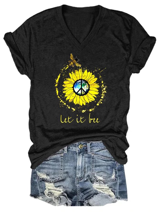 Let It Bee Peace Sunflower Women's Short Sleeve T-Shirt