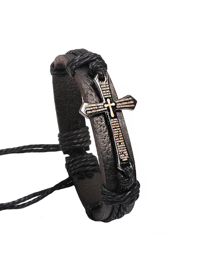 Men's Leather Cord Cross Bracelet