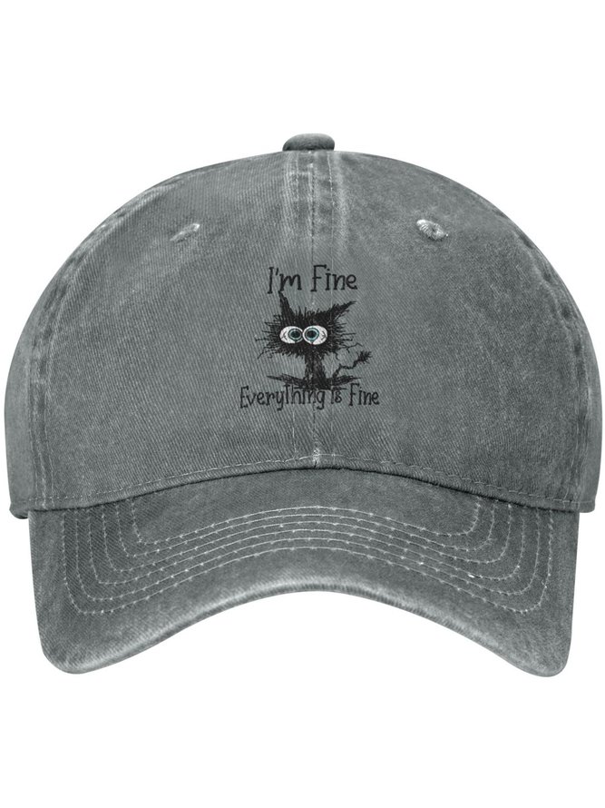 I Am Fine Everything Is Fine Cat Printed Adjustable Baseball Cap