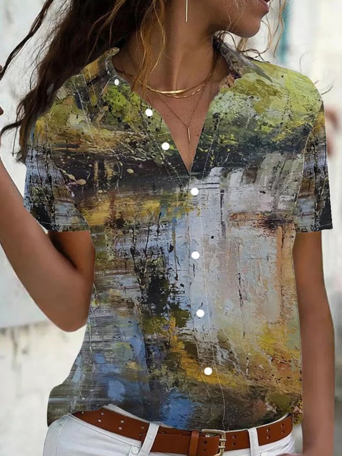 Abstract Print Women's Short Sleeve Shirt