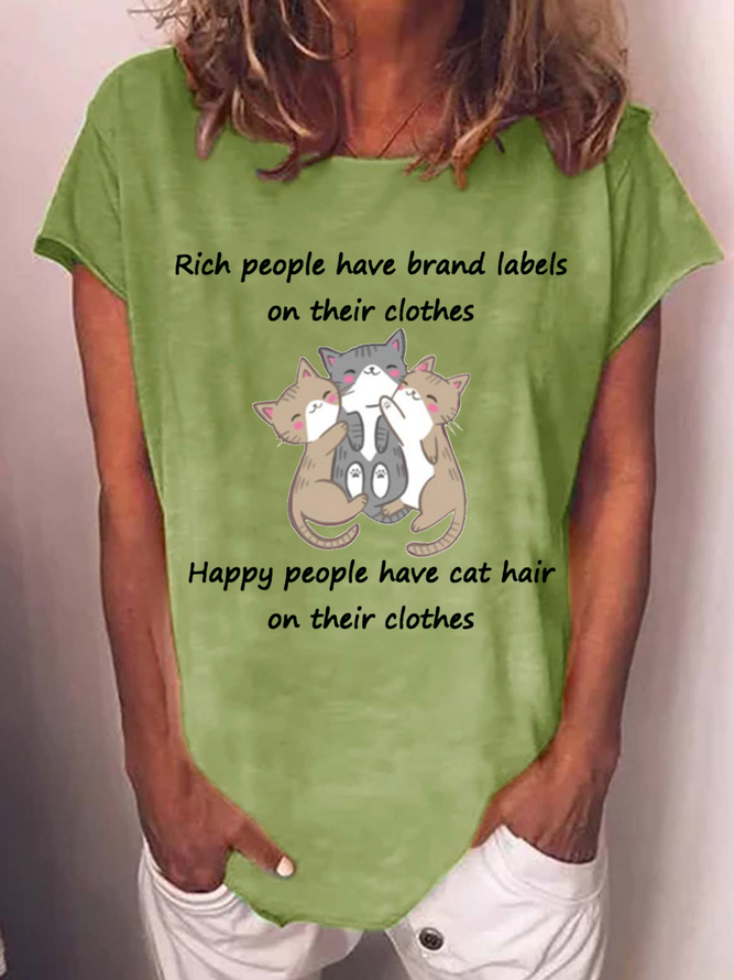 Funny cat print round neck short sleeve T-shirt