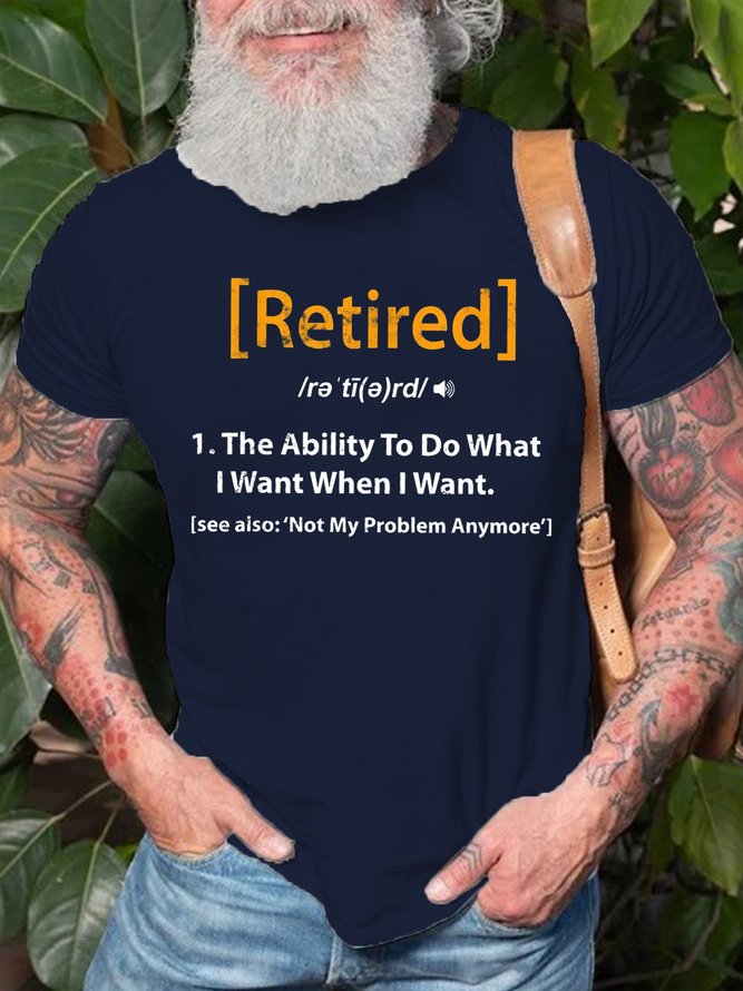 Mens Retired Definition Funny Retirement Round Neck Short Sleeve T-Shirt
