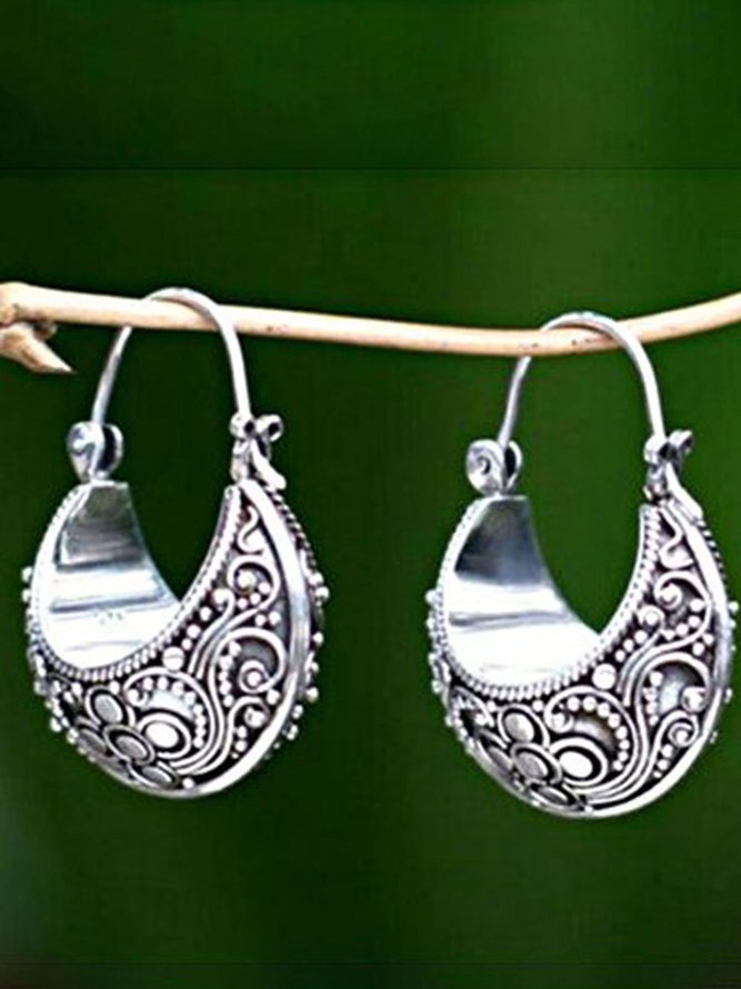 Woman Sliver  Vintage Tribal Holiday Earrings