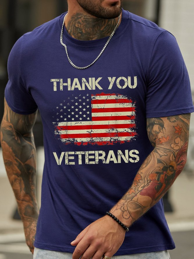 American Flag Thank you Veterans Proud Veteran Vintage Cotton Crew Neck Short Sleeve T-Shirt