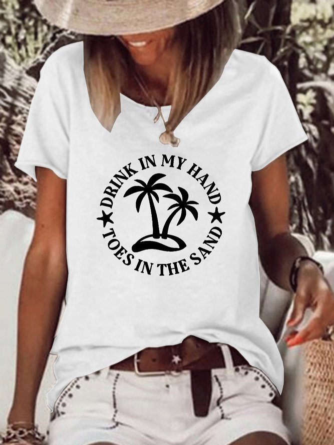 Drink In My Hand Toes In The Sand Basics Casual Short Sleeve T-Shirt