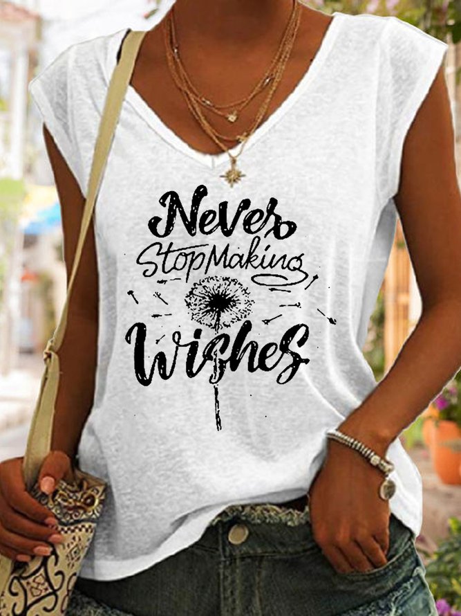 Womens Never Stop Making Wishes dandelion Casual V Neck