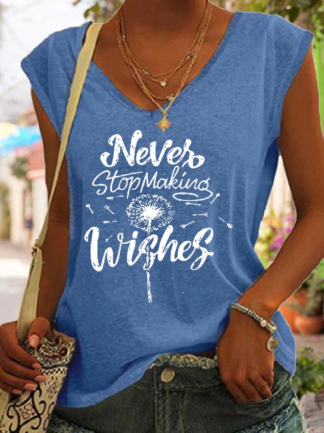 Womens Never Stop Making Wishes dandelion Casual V Neck