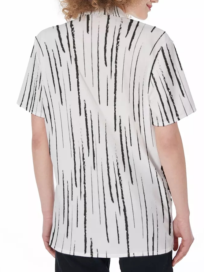 Women's Striped Print Casual Short Sleeve Shirt