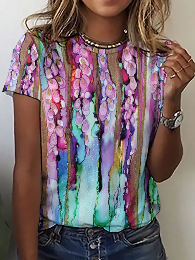 Casual Abstract Print Crew Neck Short Sleeve T-Shirt