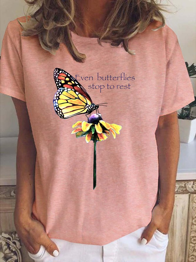 Even Butterflies Stop To Rest Crew Neck T-shirt