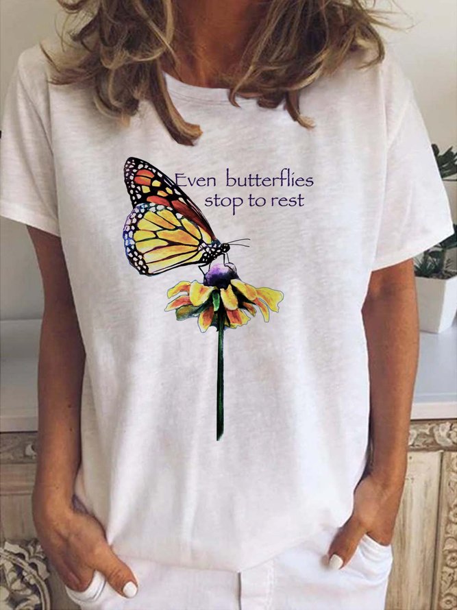 Even Butterflies Stop To Rest Crew Neck T-shirt