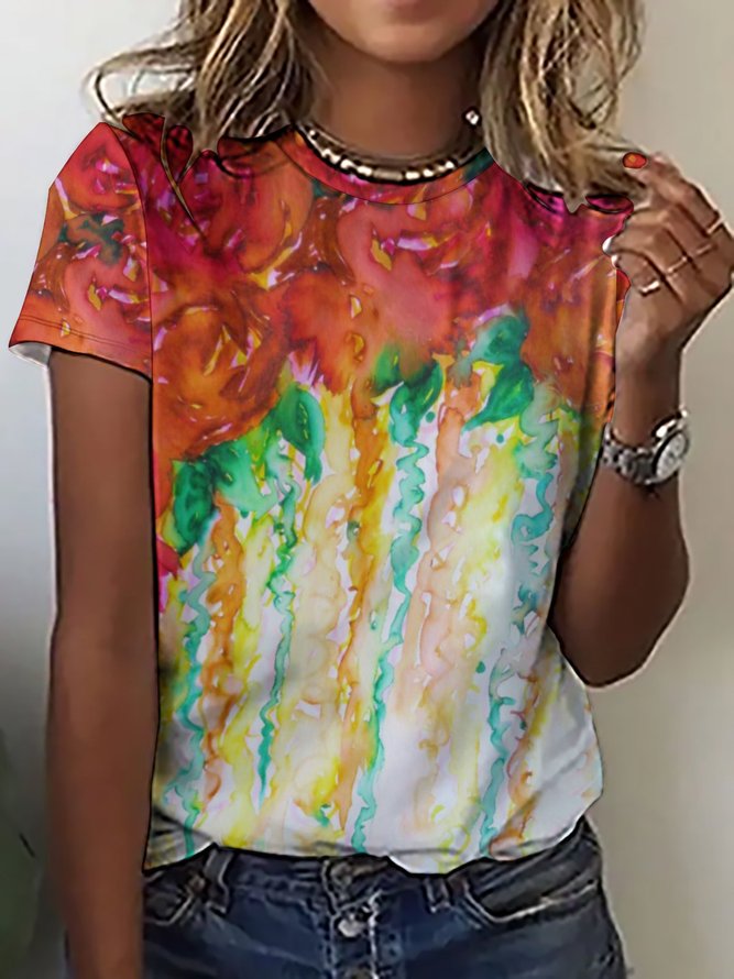 Casual Abstract Gradient Print Crew Neck Short Sleeve T-Shirt