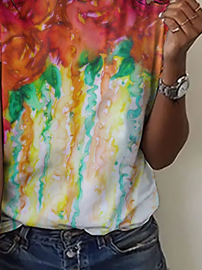 Casual Abstract Gradient Print Crew Neck Short Sleeve T-Shirt