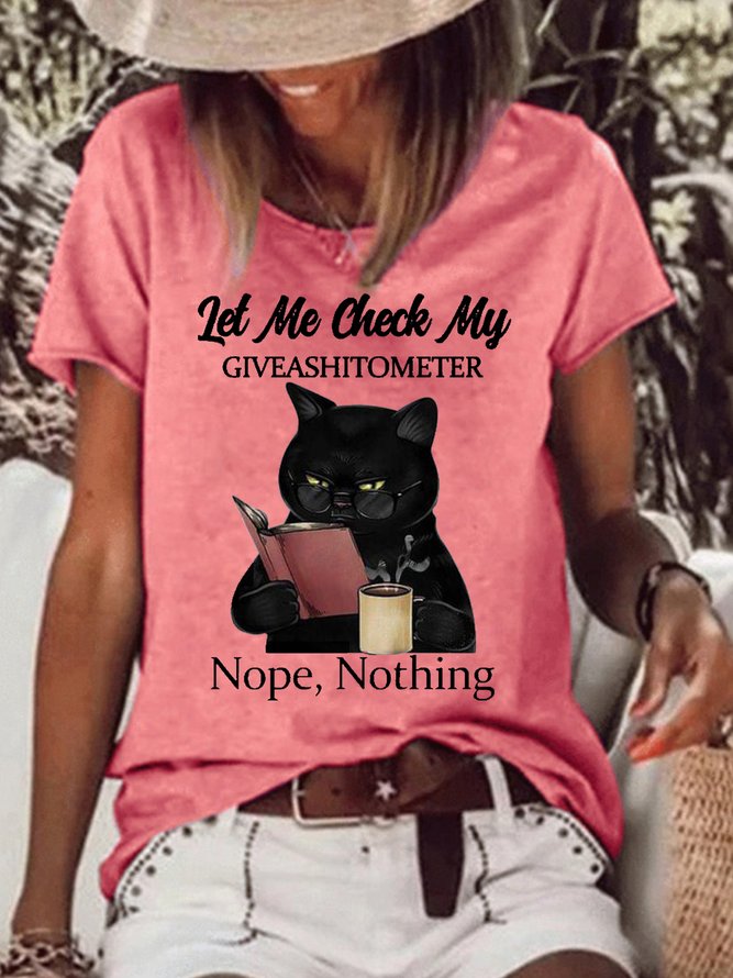 Women's Funny Black With Coffee Let Me Check My Giveashitometer Nope Nothing Letter Short Sleeve T-shirt