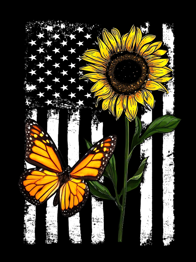 American Flag Sunflower Crew Neck Top