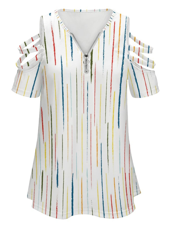 Women's Colorful Stripes Casual Short Sleeve off-the-shoulder top