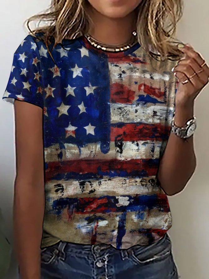 Women's USA Flag Print Casual Short Sleeve T-Shirt