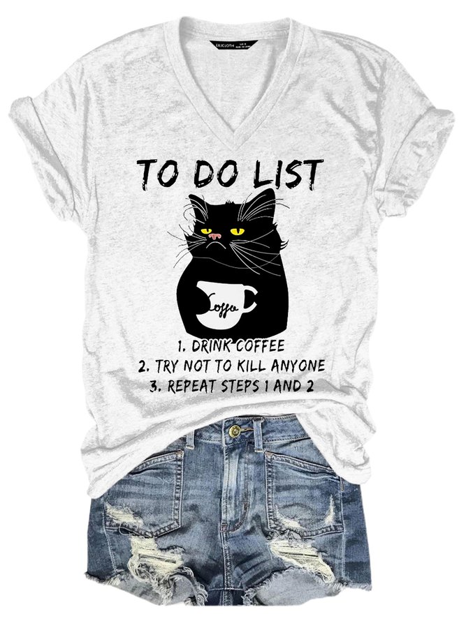 Funny Black To Do List Drink Coffee Cotton Blends Casual Short Sleeve T-Shirt