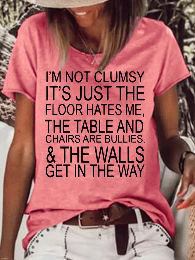 Womens I'm Not Clumsy Funny Letters Casual Short Sleeve T-Shirt