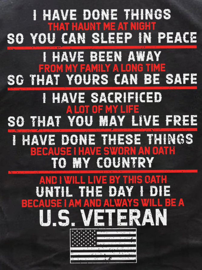 Veterans I Have Done Things So You Can Sleep In Peace Vintage Crew Neck Cotton Short Sleeve T-Shirt