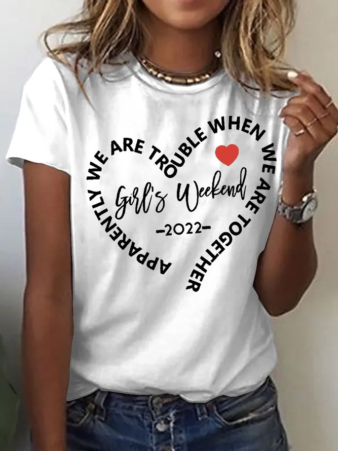 Womens Girls Weekend 2022 Letter Casual Short Sleeve T-Shirt