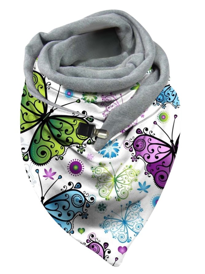 Casual Spring Butterfly Printing Warmth Daily Standard Polyester Cotton Regular Scarf for Women