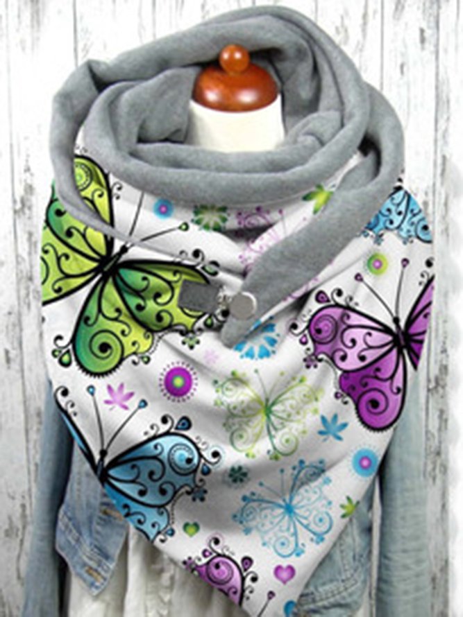 Casual Spring Butterfly Printing Warmth Daily Standard Polyester Cotton Regular Scarf for Women