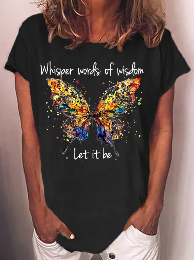Womens Whisper Words of Wisdom Let it be Letter Casual T-Shirt