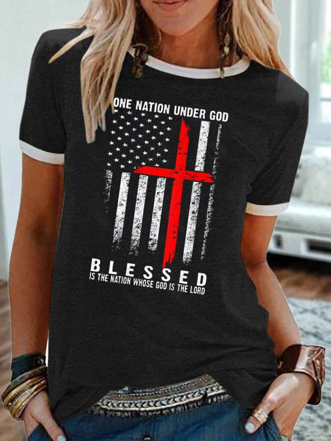 One Nation Under God, Blessed Is The Nation Whose God Is The Lord, Regular Fit Casual Crew Neck T-Shirt