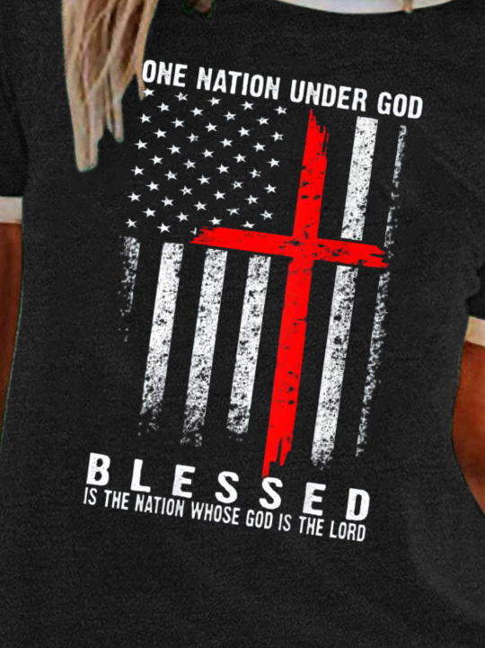 One Nation Under God, Blessed Is The Nation Whose God Is The Lord, Regular Fit Casual Crew Neck T-Shirt