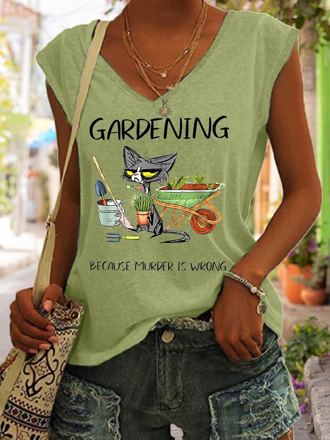 Cat Gardening Because Murder Is Wrong Women's V Neck Tank & Cami