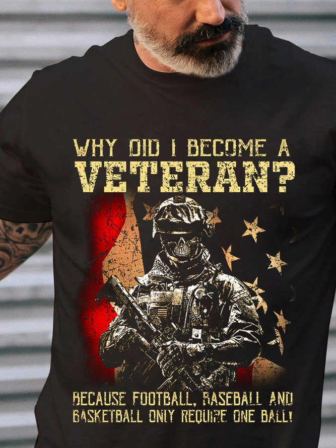 Men American Flag Why Did I Become A Veteran Crew Neck T-Shirt