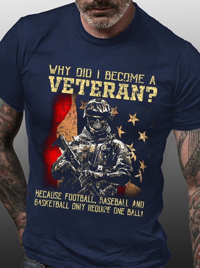 Men American Flag Why Did I Become A Veteran Crew Neck T-Shirt