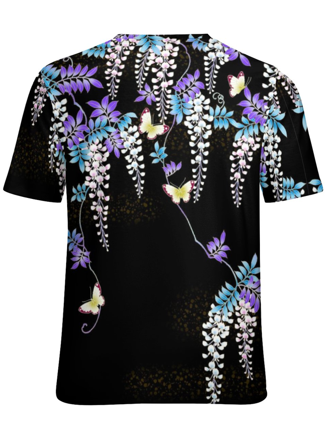 Womens Flower Butterfly Print T-Shirt