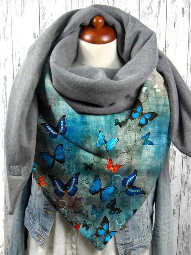 Casual All Season Butterfly Printing Warmth Daily Standard Polyester Cotton Regular Scarf for Women