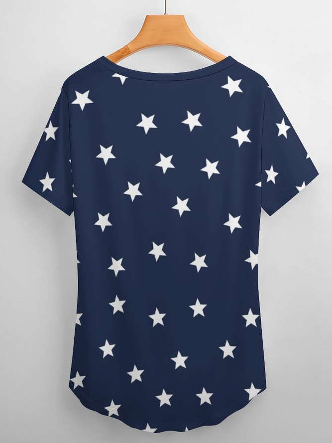 Women Star Faith FreedomLoose Simple America Flag T-Shirt
