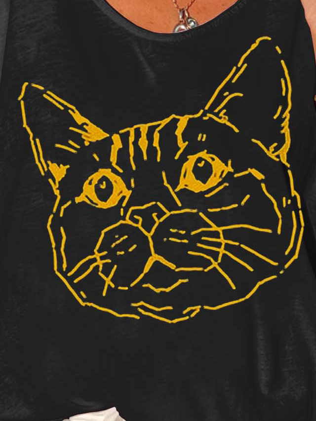 cat women’s Text Letters Cotton-Blend T-Shirt